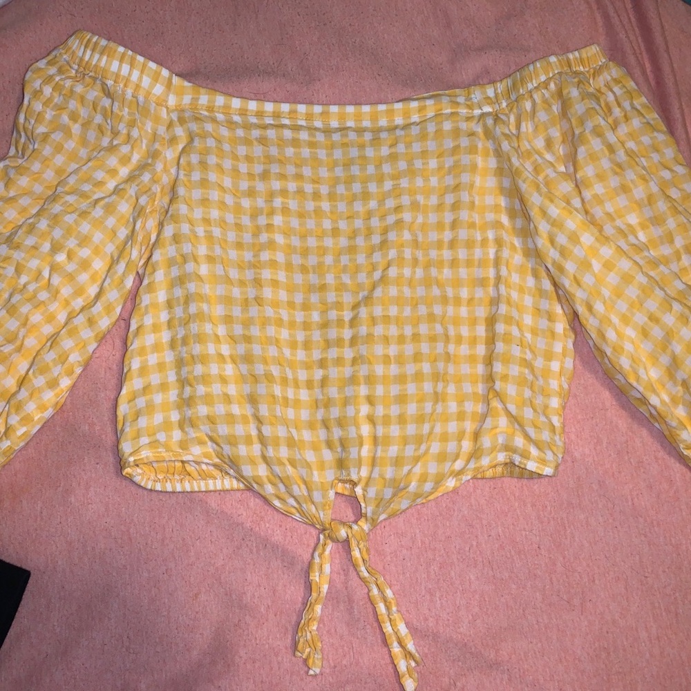 Yellow off the shoulder shirt